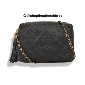 Chanel Vintage Satin Quiltef Camera Bag Dark Grey